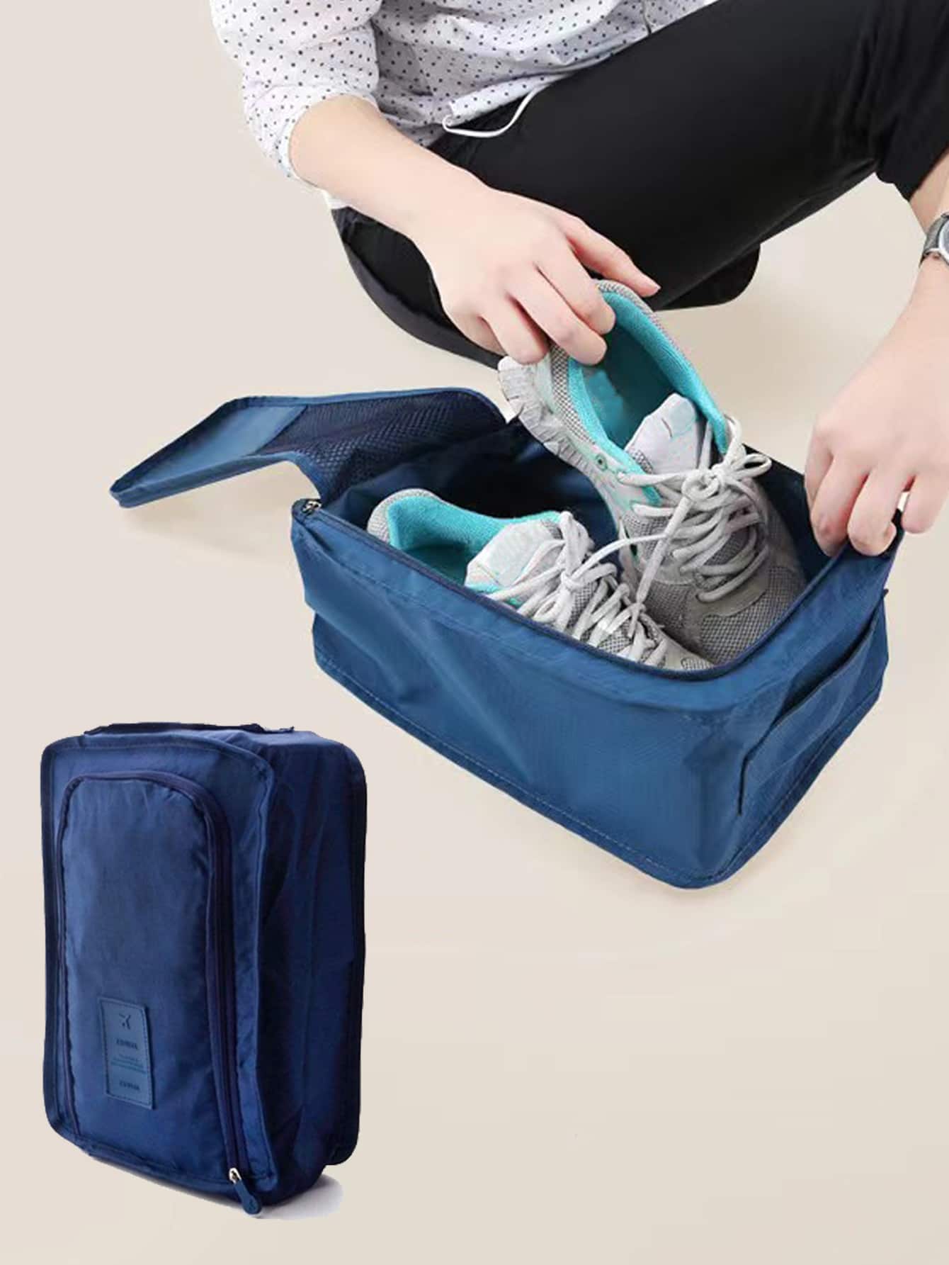 1pc Solid Portable Shoes Storage Bag - Blue - View 1