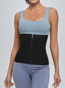 Cinturón Modelador De Cintura Con Cremallera De Poliuretano Pu, Corset Reductor Con Sudoración - Negro - Ver 1