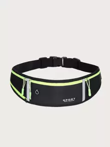 1pc Fashionable Solid Color Multi-pocket Outdoor Running Fitness Gym Sports Waist Pack - Black - View 1