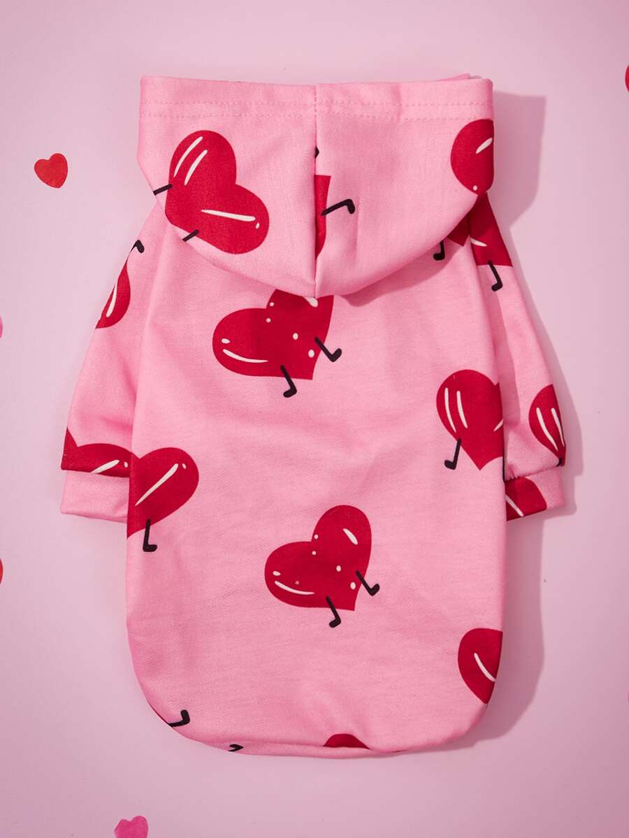 1pc Pet Dog Hoodie, Valentine's Day Heart Pattern Pet Sweatshirt, Suitable For Small/Medium Dogs, Cats, Valentine's Day Pet Outfit, Valentine's Day Gift - Pink - View 1