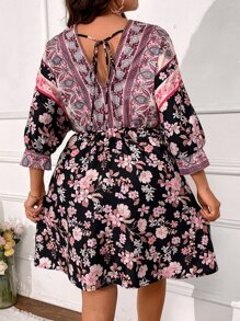 SHEIN LUNE 大碼印花蝙蝠袖洋裝 - 彩色 - 查看 5