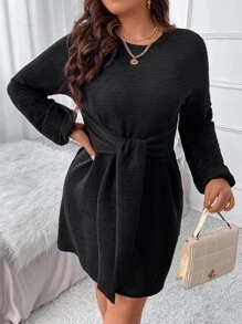 SHEIN Clasi Plus Solid Tie Front Dress