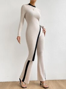 Firerie 拼接邊不對稱下擺T恤和褲子 - 杏色 - 查看 5