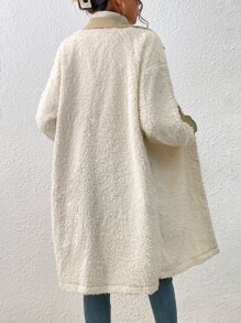 SHEIN Essnce Flap Pocket Drop Shoulder Teddy Coat In Fall/Winter - Beige - View 2