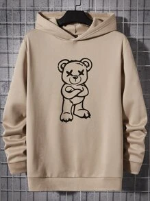 Manfinity RebelGame Áo hoodie dài tay in hình gấu ngộ nghĩnh dành cho bạn bè - Màu be - Xem 1