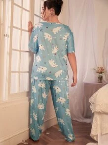 Plus Cartoon Graphic PJ Set - Baby Blue - View 2