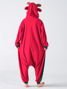 Christmas Colour Block 3D Ear Design Hooded Sleep Jumpsuit - Multicolor - View 2