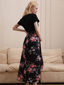 Maternity Floral Print High Low Hem Dress - Multicolor - View 2