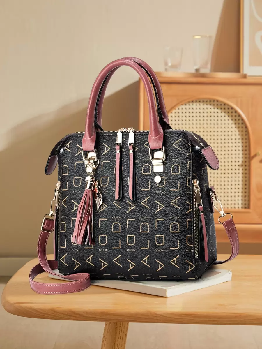 Fashionable Ald Letter Print Handbag With Accessories, Great Gift For Mom - Multicolor - View 1