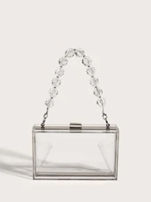 Fashionable Transparent Acrylic Box Shape Beaded Handbag With Chain Strap, Perfect For Parties, Events, Versatile Crossbody Net Celebrity Bag - Clear - View 3