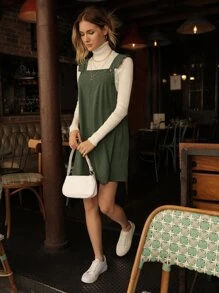 SHEIN Frenchy Vestido overol ribete con fruncido sin camiseta - Verde militar - Ver 4