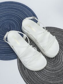 Criss Cross Flatform Slingback Sandals, White Fashionable Buckled Solid Color Wedge Sandals,Spring Summer Outfits - White - View 4