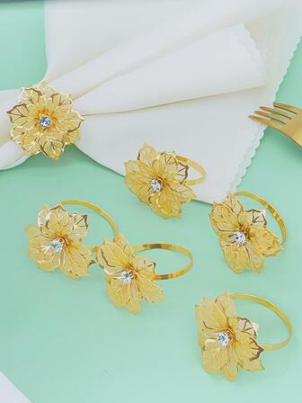 1入組花朵設計水鑽裝飾餐巾環