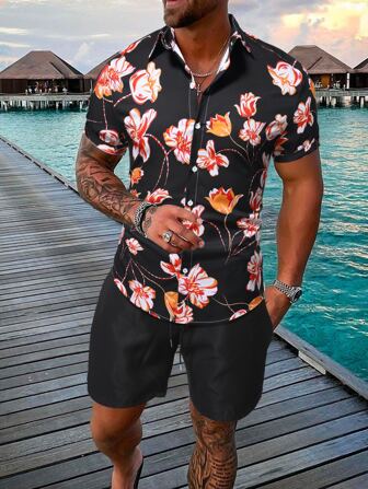 Männer Shirt mit Blume Muster & Shorts ohne T-Shirt