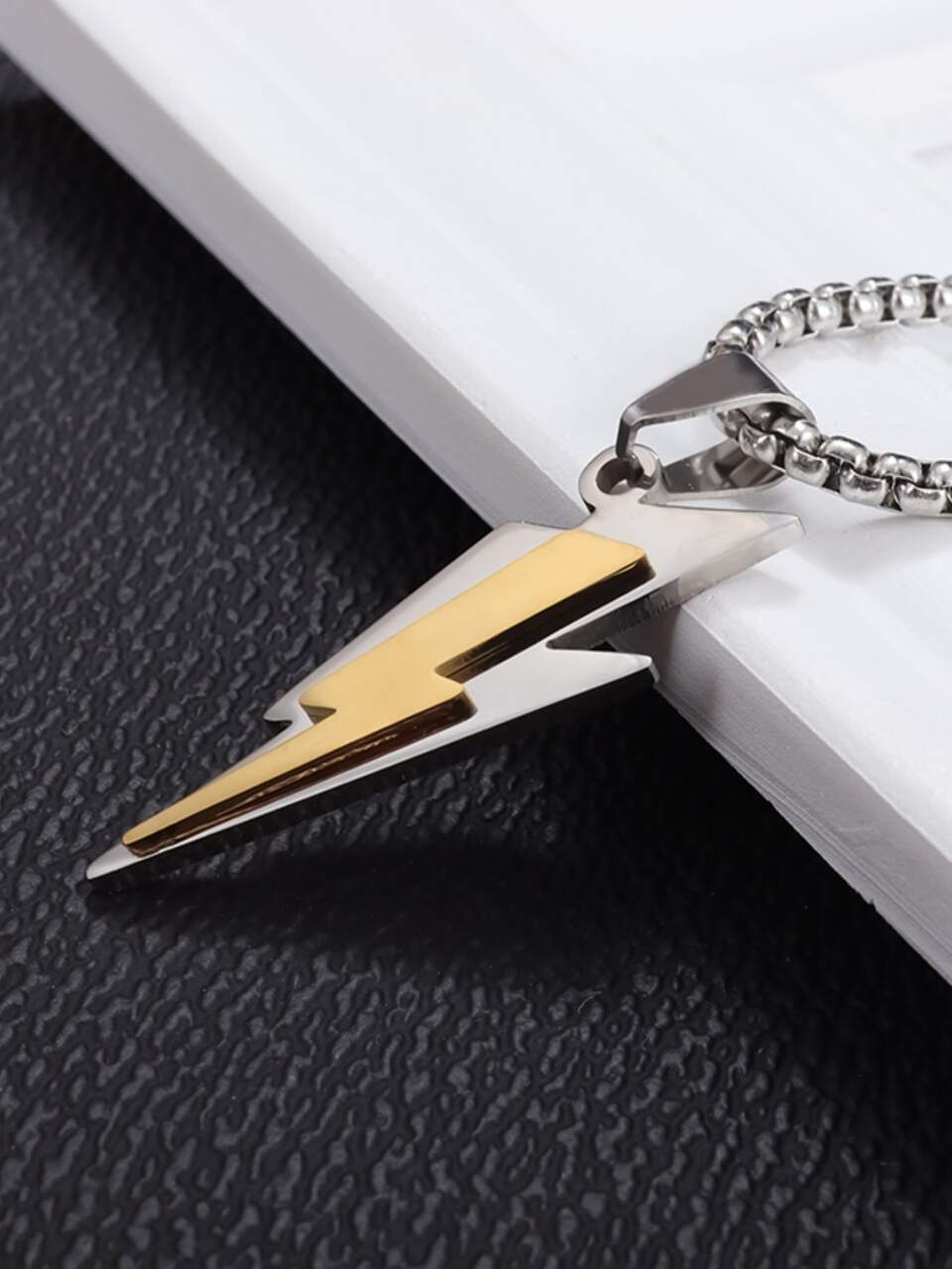 SeuSuk Fashionable And Popular Men Lightning Pendant Necklace Stainless Steel For Jewelry Gift And For A Stylish Look