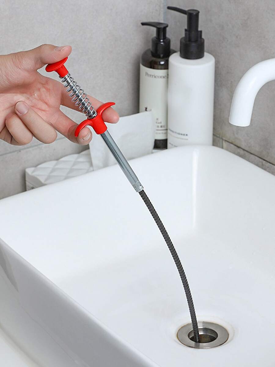 1pc Stainless Steel Sewer Dredging Tool - Red - View 1