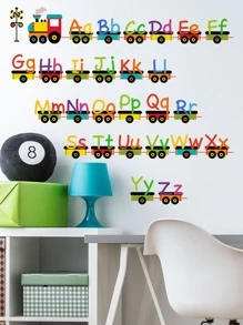 1 pieza Pegatina de pared con diseño de letras y tren, Adhesivo de pared PVC moderno para decoración del hogar, Pegatinas, Adhesivo de pared, Vinilo adhesivo para decoraciones del hogar, Artículos de decoración primaveral para refrescar tu hogar, Pegatinas decorativas Decoración escolar Sorpresa escolar Decoración de dormitorio Vuelta al cole