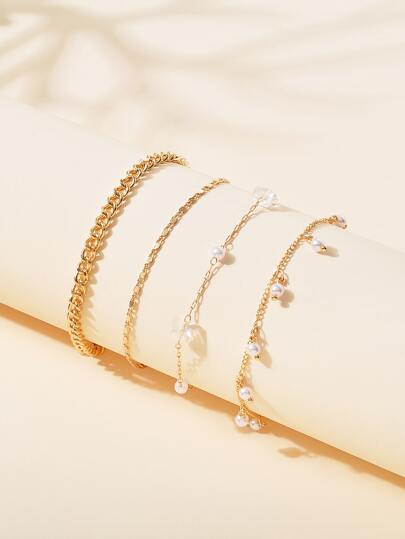 4入組仿珍珠裝飾腳鏈