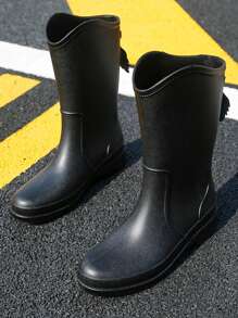 Leaf Decor Rain Boots - Black - View 5