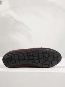 Metal Decor Contrast Binding Faux Suede Flat Loafers - Brown - View 3