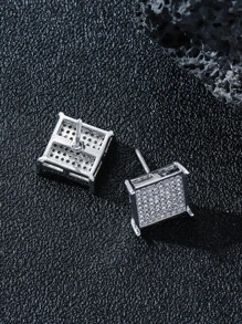 Bông tai nam đính đá vuông phong cách Punk Hip Pop - Bạc - Xem 2