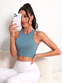 Yoga Basic Solid Crop Sports Tank Top