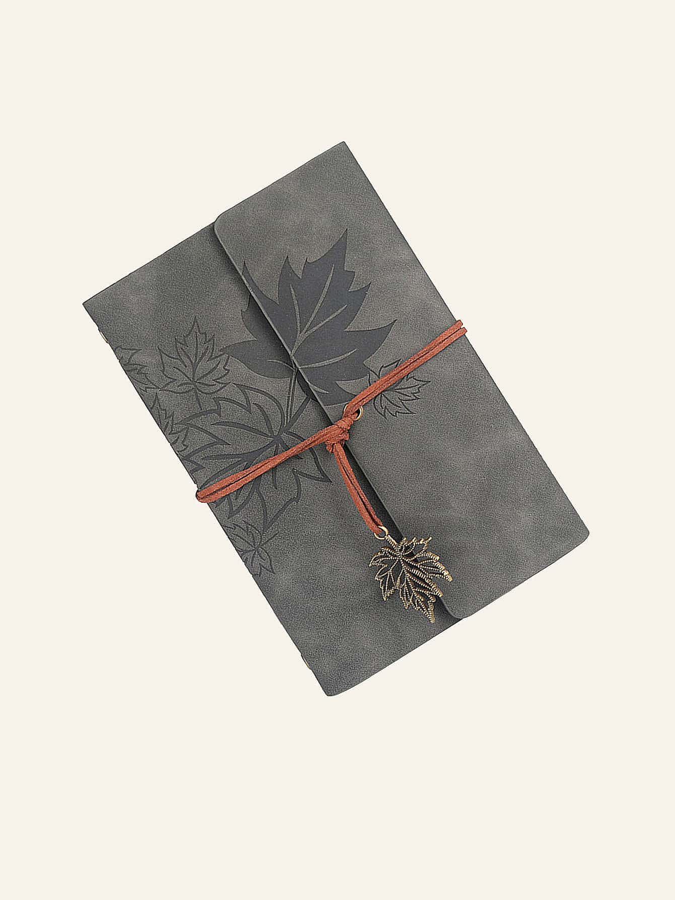 1 pieza Cuaderno con diseño de hoja - Gris - Ver 1