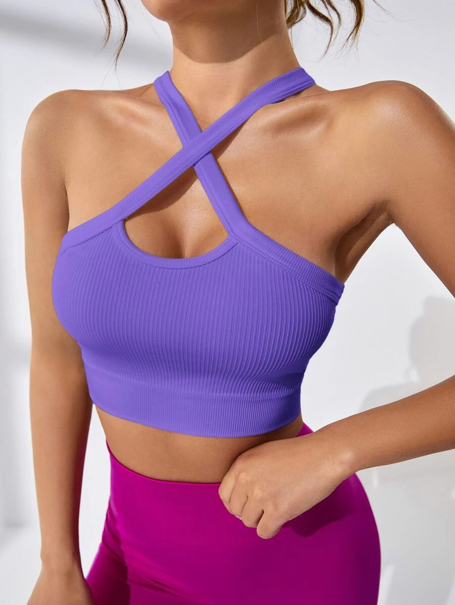 Yoga Sxy Áo lót thể thao Nữ Hội Chữ thập màu trơn - Màu tím  Violet - Xem 1