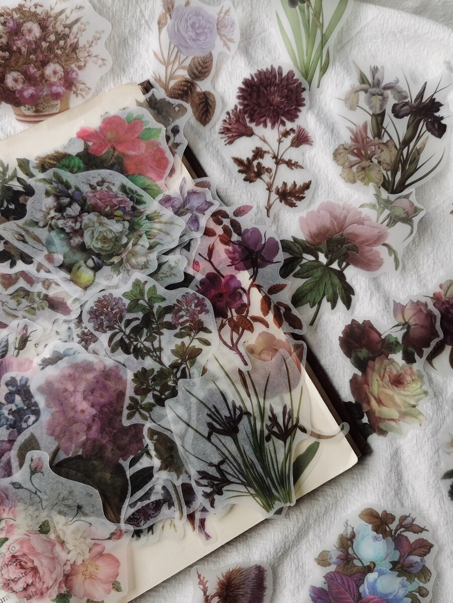 60入組花朵圖案貼紙 - 彩色 - 查看 1