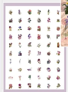 60入組花朵圖案貼紙 - 彩色 - 查看 3