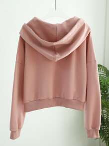DAZY 下垂肩拉鍊連帽衛衣 - 藕粉色 - 查看 2
