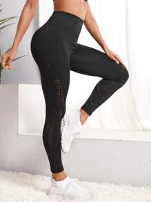 Yoga Sxy Quần Leggings Thể thao Nữ Cắt ra màu trơn - màu đen - Xem 3