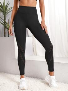 Yoga Sxy Quần Leggings Thể thao Nữ Cắt ra màu trơn - màu đen - Xem 4