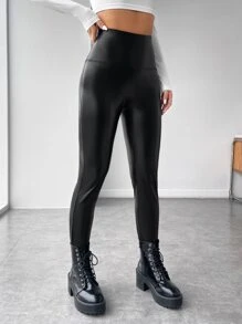 SHEIN Privé Solid High Waist Leggings - Black - View 4