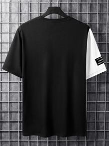 Manfinity Homme 男士雙色標語圖案T恤 - 黑與白 - 查看 2