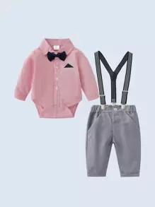 Baby Boy Striped Bow Front Bodysuit & Suspender Trousers - Multicolor - View 1