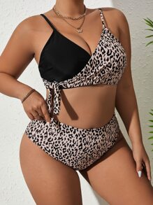SHEIN Swim Curve Summer Beach Plus Size Leopard Print Bikini Set - Multicolor - View 4