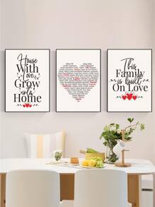 3入裝裝飾無框畫,英文標語關於愛家 - 彩色 - 查看 5