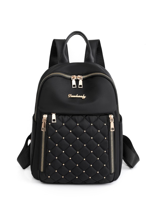 Quilted Studded Decor Functional Backpack School Bag For Graduate, Teen
