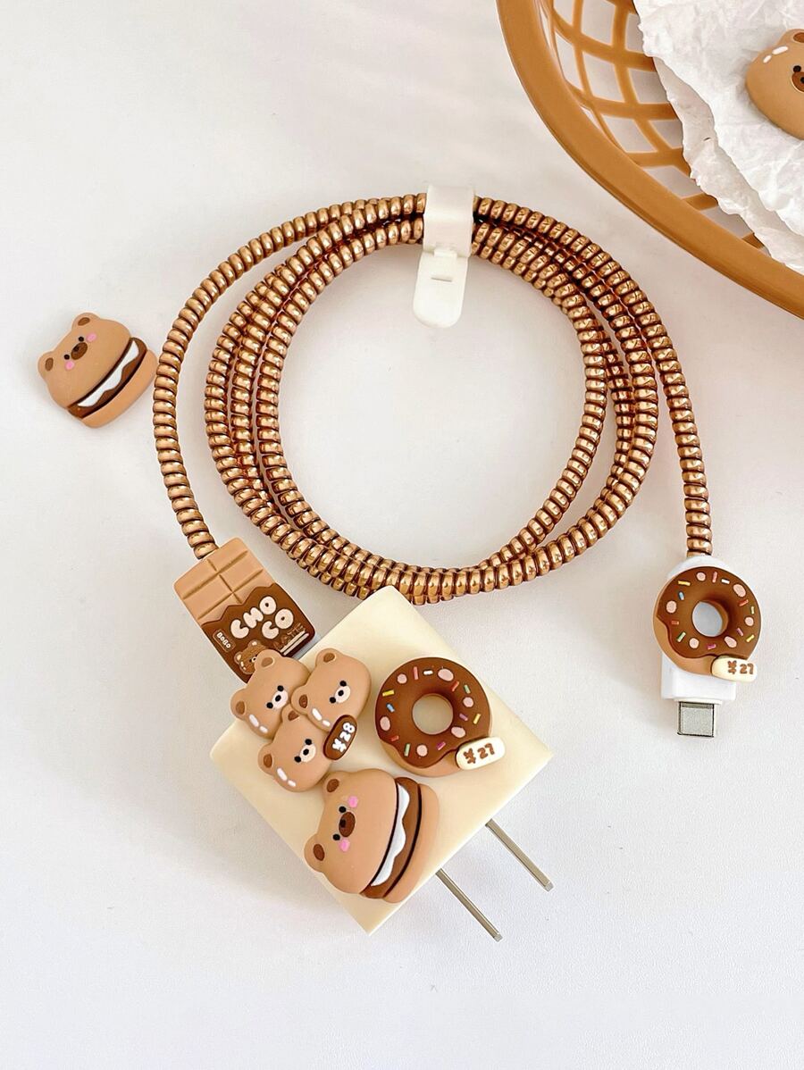 Bộ bảo vệ cáp dữ liệu 5 chiếc Bear & Donut Decor - màu nâu - Xem 1