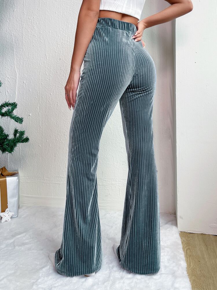 Christmas High Waist Velvet Flare Leg Pants