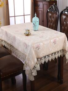 1pc Flower Jacquard Lace Decor Tablecloth - Khaki - View 2