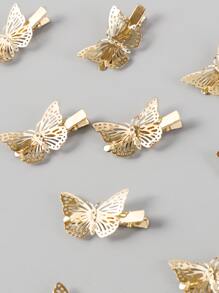 12pcs Butterfly Decor Hair Clip Street Gold Head Piece Claw Clips Hair Claws Hair Barrettes, School Stuff, Hair Accessories - Gold - View 3