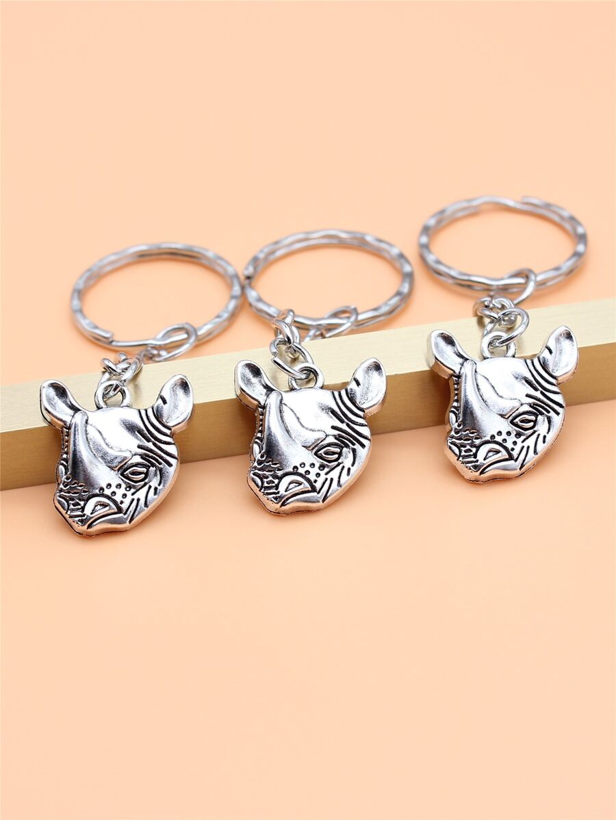 3pcs Thú vật Tê giác Vật rủ xuống Móc khóa - Màu Bạc Cổ - Xem 1