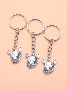 3pcs Thú vật Tê giác Vật rủ xuống Móc khóa - Màu Bạc Cổ - Xem 2