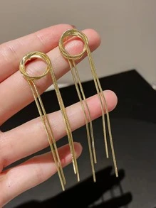 Metal Tassel Drop Earrings - Yellow Gold - View 2