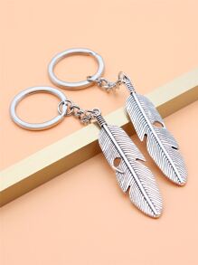 2pcs Feather Shaped Pendant Keychain - Antique Silver - View 1
