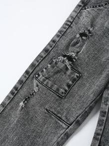 Toddler Boys Ripped Frayed Patched Pocket Jeans - Grey - View 5