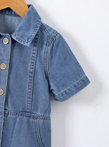 Toddler Girls Button Front Denim Dress - Medium Wash - View 3
