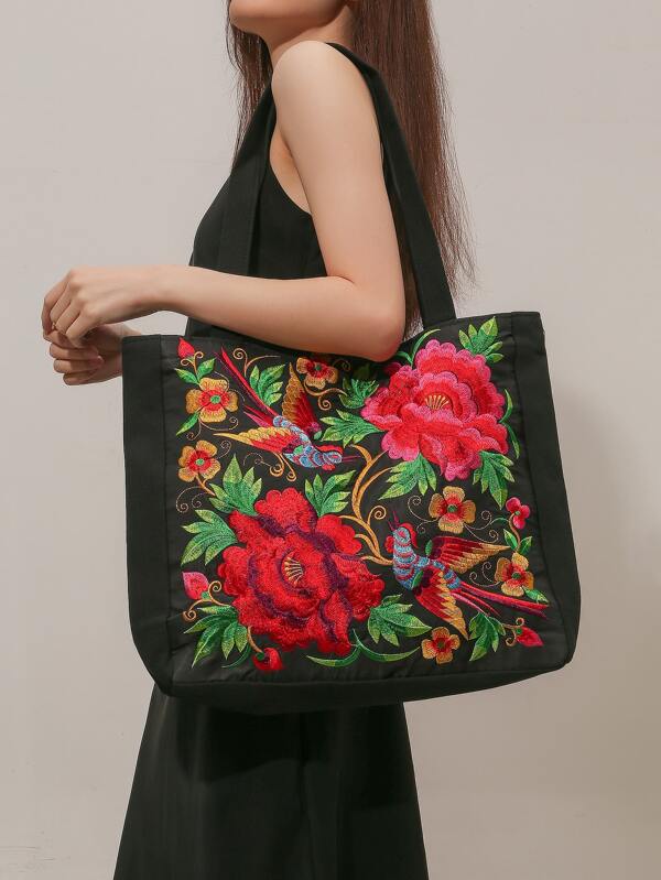 Embroidered Tote Bag For Shopping, Travel, Storage And Shoulder